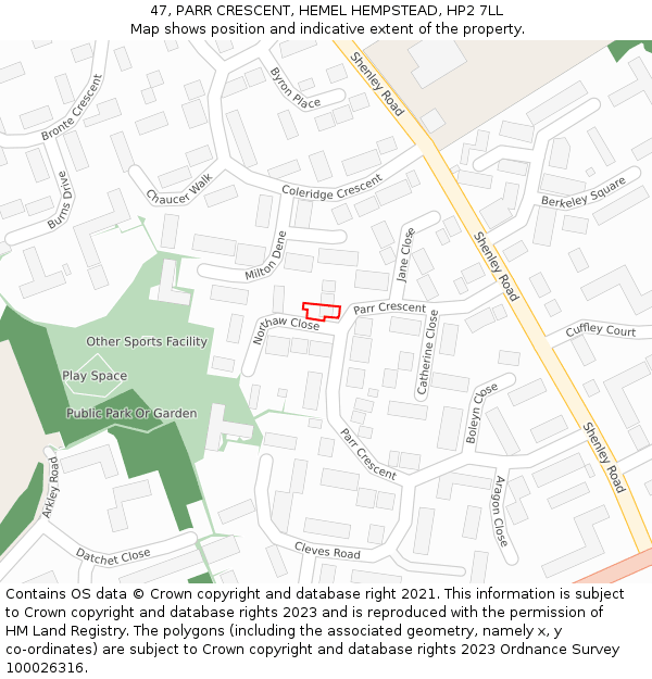 47, PARR CRESCENT, HEMEL HEMPSTEAD, HP2 7LL: Location map and indicative extent of plot