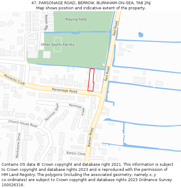 47, PARSONAGE ROAD, BERROW, BURNHAM-ON-SEA, TA8 2NJ: Location map and indicative extent of plot