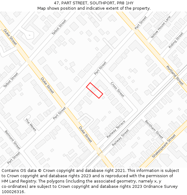 47, PART STREET, SOUTHPORT, PR8 1HY: Location map and indicative extent of plot