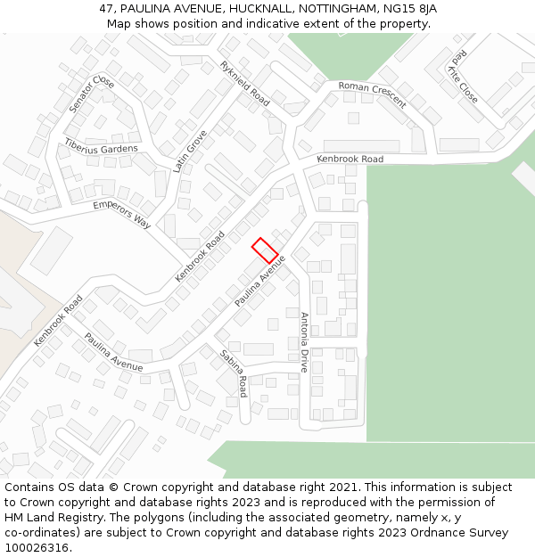 47, PAULINA AVENUE, HUCKNALL, NOTTINGHAM, NG15 8JA: Location map and indicative extent of plot