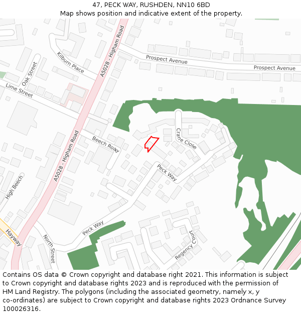 47, PECK WAY, RUSHDEN, NN10 6BD: Location map and indicative extent of plot
