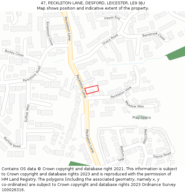 47, PECKLETON LANE, DESFORD, LEICESTER, LE9 9JU: Location map and indicative extent of plot