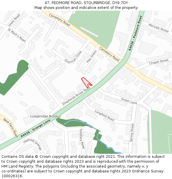 47, PEDMORE ROAD, STOURBRIDGE, DY9 7DY: Location map and indicative extent of plot