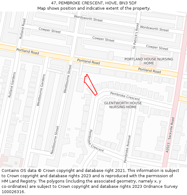 47, PEMBROKE CRESCENT, HOVE, BN3 5DF: Location map and indicative extent of plot