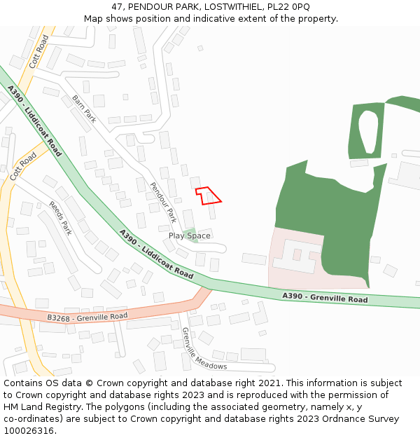 47, PENDOUR PARK, LOSTWITHIEL, PL22 0PQ: Location map and indicative extent of plot