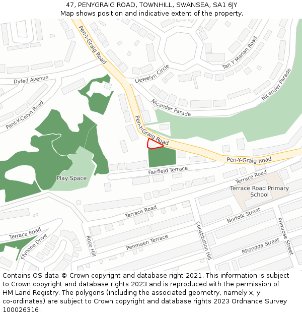 47, PENYGRAIG ROAD, TOWNHILL, SWANSEA, SA1 6JY: Location map and indicative extent of plot
