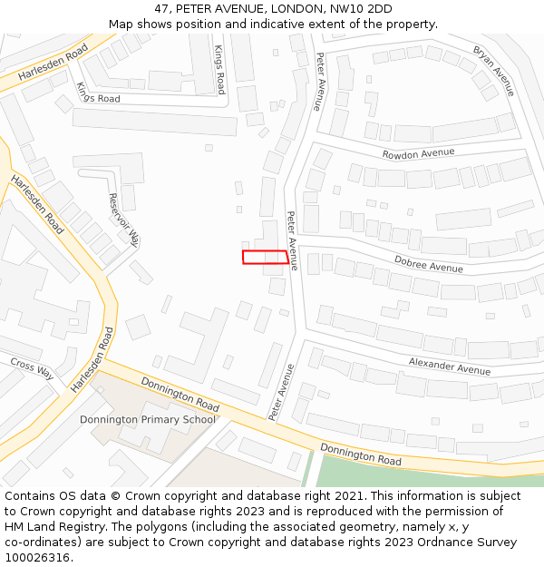 47, PETER AVENUE, LONDON, NW10 2DD: Location map and indicative extent of plot