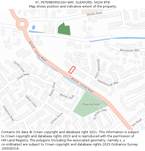 47, PETERBOROUGH WAY, SLEAFORD, NG34 8TW: Location map and indicative extent of plot