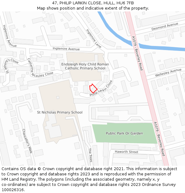 47, PHILIP LARKIN CLOSE, HULL, HU6 7FB: Location map and indicative extent of plot