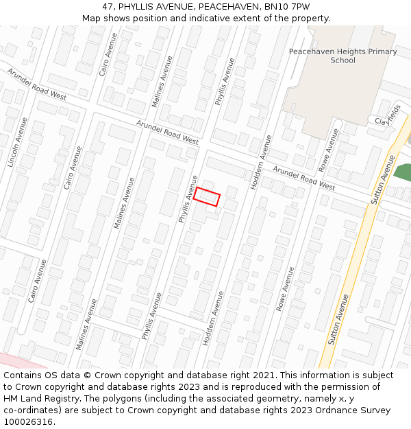 47, PHYLLIS AVENUE, PEACEHAVEN, BN10 7PW: Location map and indicative extent of plot