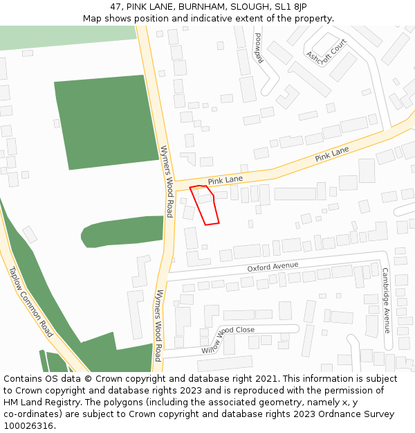 47, PINK LANE, BURNHAM, SLOUGH, SL1 8JP: Location map and indicative extent of plot