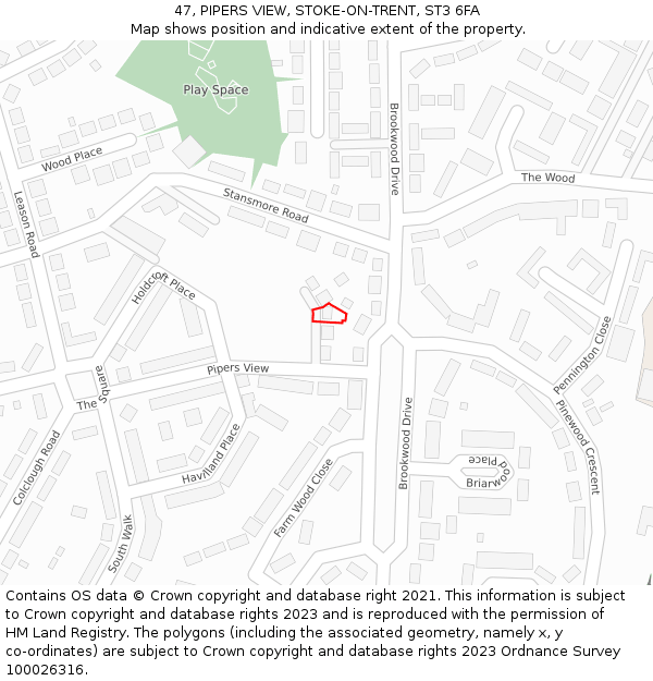 47, PIPERS VIEW, STOKE-ON-TRENT, ST3 6FA: Location map and indicative extent of plot