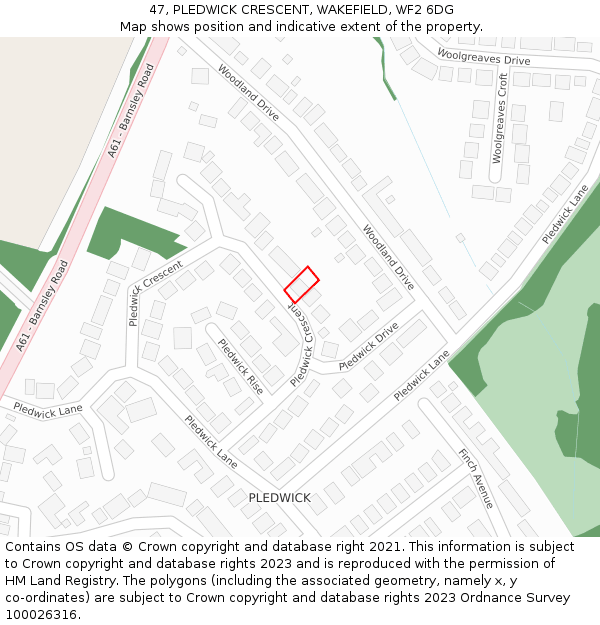 47, PLEDWICK CRESCENT, WAKEFIELD, WF2 6DG: Location map and indicative extent of plot