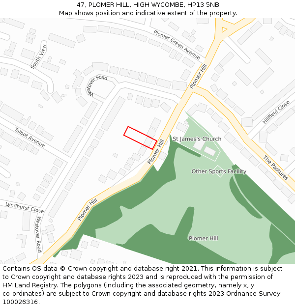 47, PLOMER HILL, HIGH WYCOMBE, HP13 5NB: Location map and indicative extent of plot