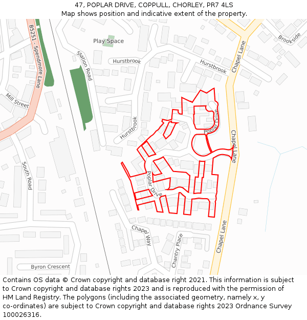 47, POPLAR DRIVE, COPPULL, CHORLEY, PR7 4LS: Location map and indicative extent of plot