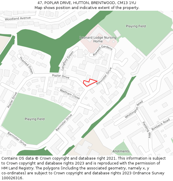 47, POPLAR DRIVE, HUTTON, BRENTWOOD, CM13 1YU: Location map and indicative extent of plot