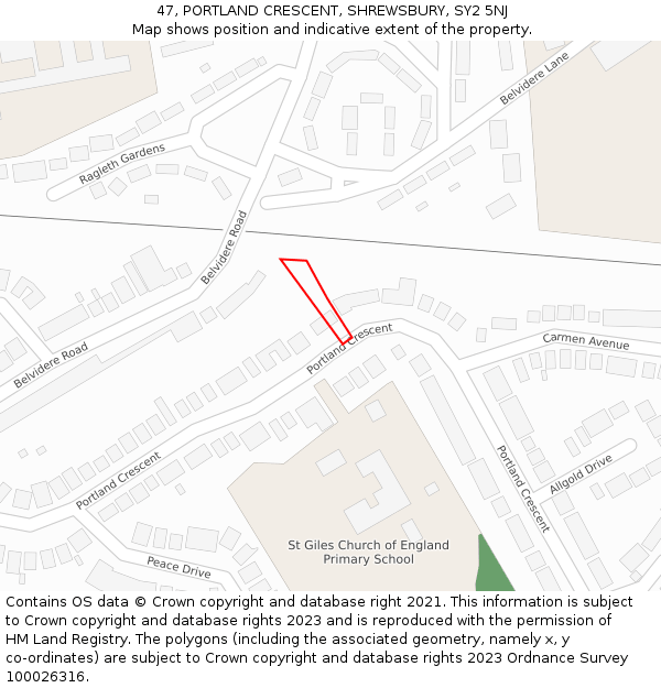 47, PORTLAND CRESCENT, SHREWSBURY, SY2 5NJ: Location map and indicative extent of plot