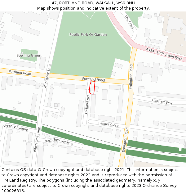 47, PORTLAND ROAD, WALSALL, WS9 8NU: Location map and indicative extent of plot