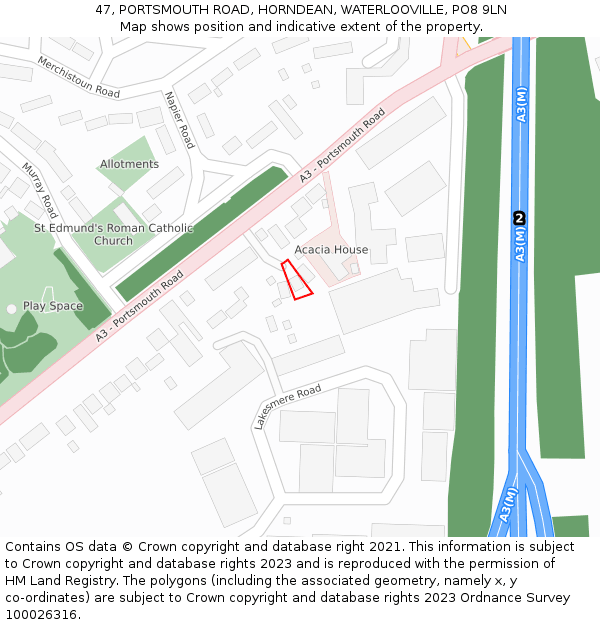 47, PORTSMOUTH ROAD, HORNDEAN, WATERLOOVILLE, PO8 9LN: Location map and indicative extent of plot