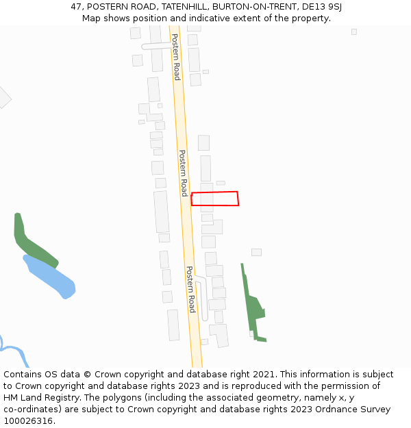 47, POSTERN ROAD, TATENHILL, BURTON-ON-TRENT, DE13 9SJ: Location map and indicative extent of plot