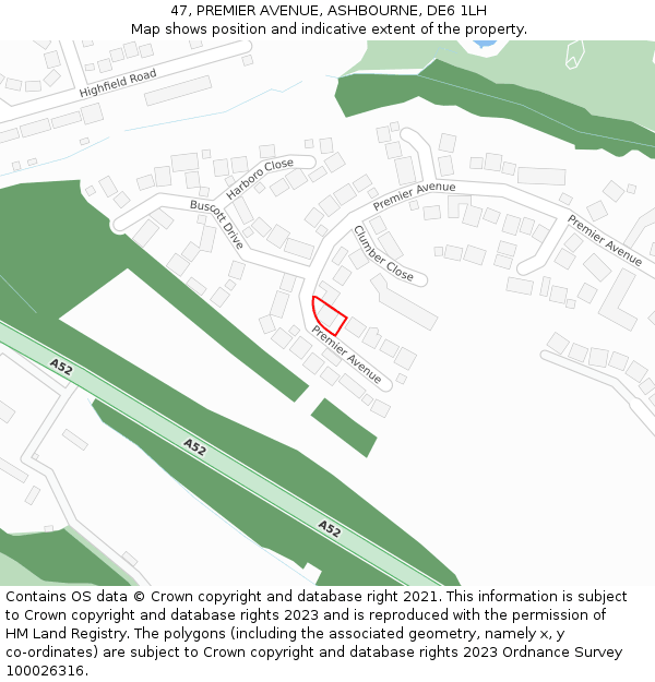 47, PREMIER AVENUE, ASHBOURNE, DE6 1LH: Location map and indicative extent of plot