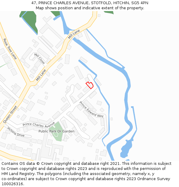 47, PRINCE CHARLES AVENUE, STOTFOLD, HITCHIN, SG5 4PN: Location map and indicative extent of plot