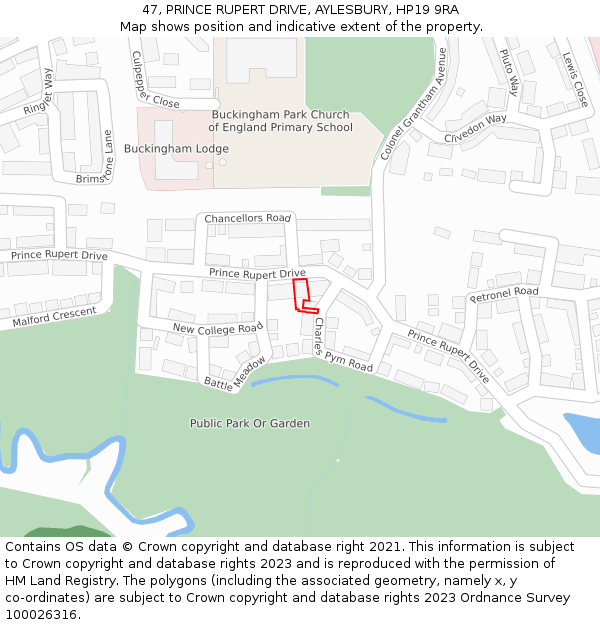 47, PRINCE RUPERT DRIVE, AYLESBURY, HP19 9RA: Location map and indicative extent of plot