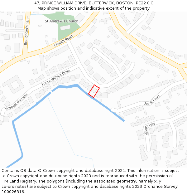 47, PRINCE WILLIAM DRIVE, BUTTERWICK, BOSTON, PE22 0JG: Location map and indicative extent of plot