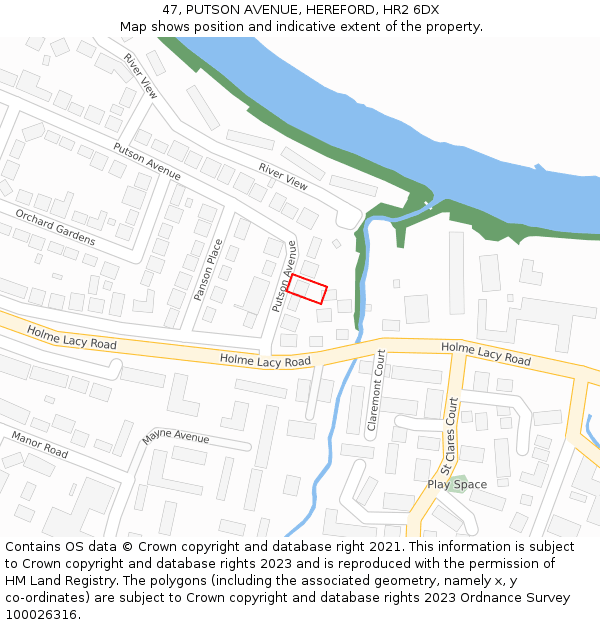 47, PUTSON AVENUE, HEREFORD, HR2 6DX: Location map and indicative extent of plot