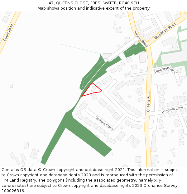 47, QUEENS CLOSE, FRESHWATER, PO40 9EU: Location map and indicative extent of plot