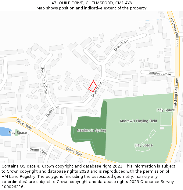 47, QUILP DRIVE, CHELMSFORD, CM1 4YA: Location map and indicative extent of plot