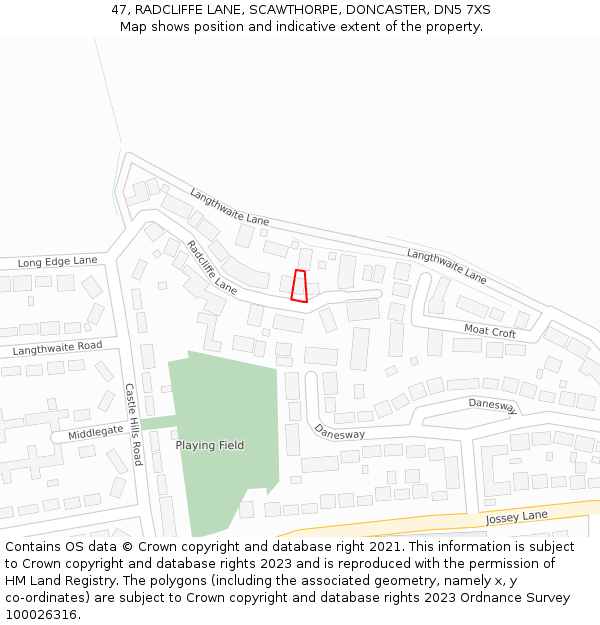 47, RADCLIFFE LANE, SCAWTHORPE, DONCASTER, DN5 7XS: Location map and indicative extent of plot