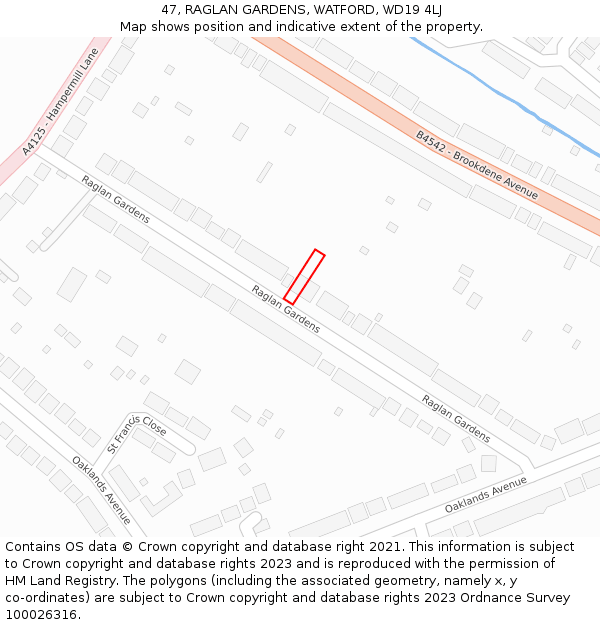 47, RAGLAN GARDENS, WATFORD, WD19 4LJ: Location map and indicative extent of plot