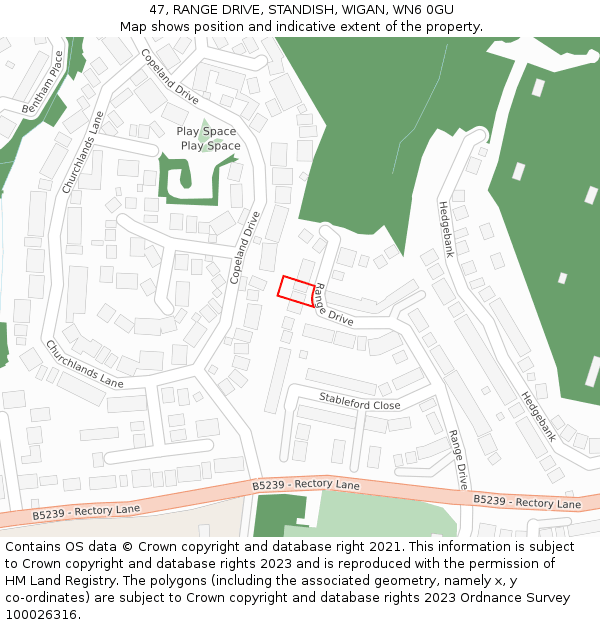 47, RANGE DRIVE, STANDISH, WIGAN, WN6 0GU: Location map and indicative extent of plot