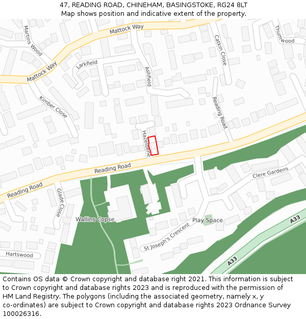 47, READING ROAD, CHINEHAM, BASINGSTOKE, RG24 8LT: Location map and indicative extent of plot