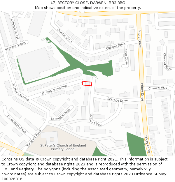 47, RECTORY CLOSE, DARWEN, BB3 3RG: Location map and indicative extent of plot