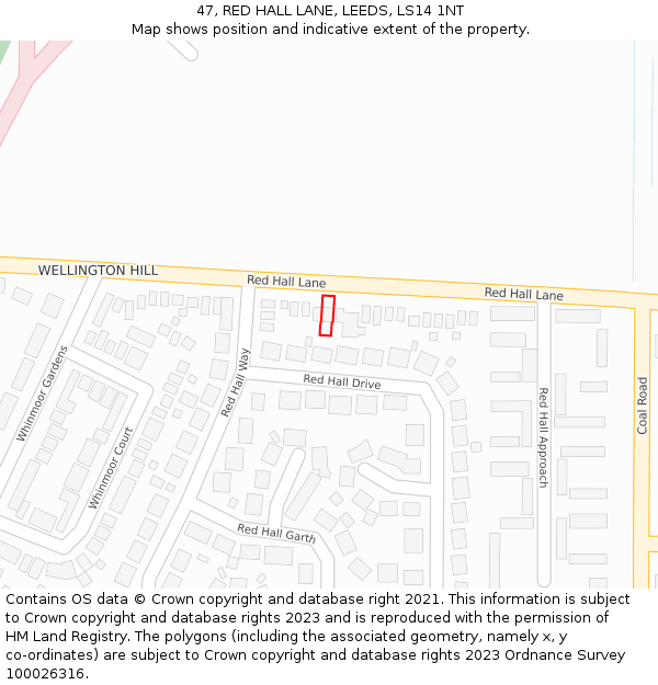 47, RED HALL LANE, LEEDS, LS14 1NT: Location map and indicative extent of plot