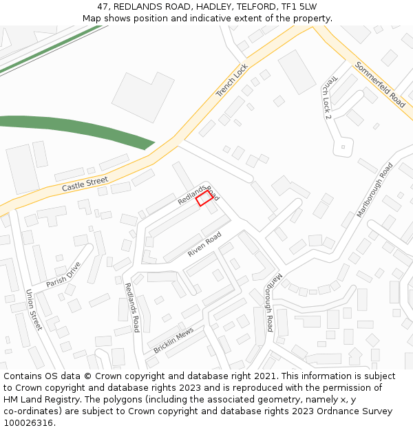 47, REDLANDS ROAD, HADLEY, TELFORD, TF1 5LW: Location map and indicative extent of plot