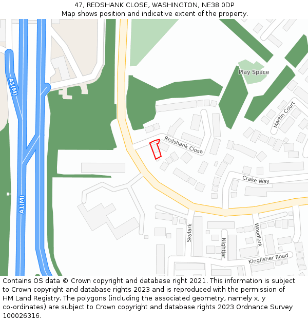 47, REDSHANK CLOSE, WASHINGTON, NE38 0DP: Location map and indicative extent of plot