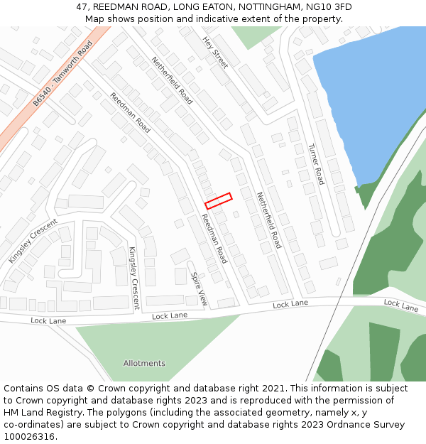 47, REEDMAN ROAD, LONG EATON, NOTTINGHAM, NG10 3FD: Location map and indicative extent of plot