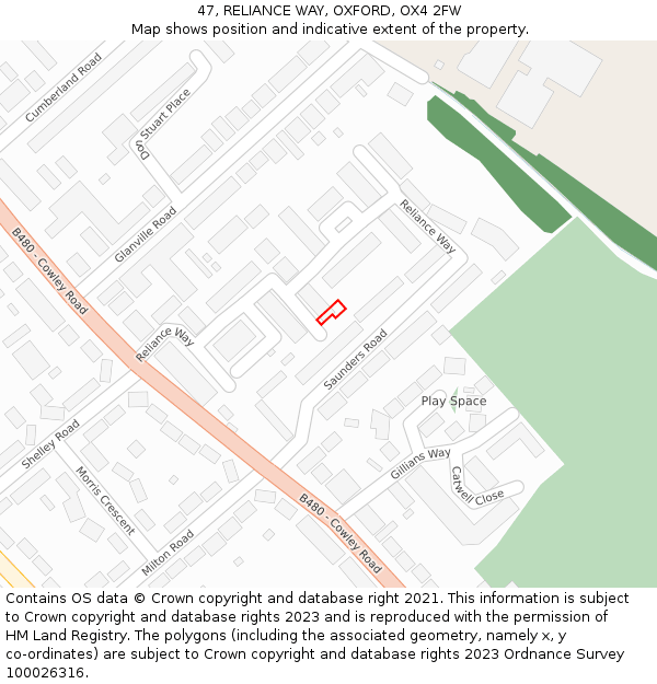 47, RELIANCE WAY, OXFORD, OX4 2FW: Location map and indicative extent of plot