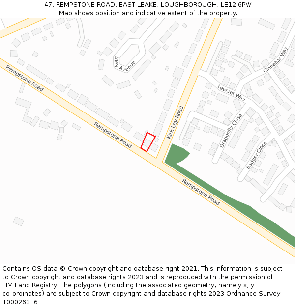 47, REMPSTONE ROAD, EAST LEAKE, LOUGHBOROUGH, LE12 6PW: Location map and indicative extent of plot