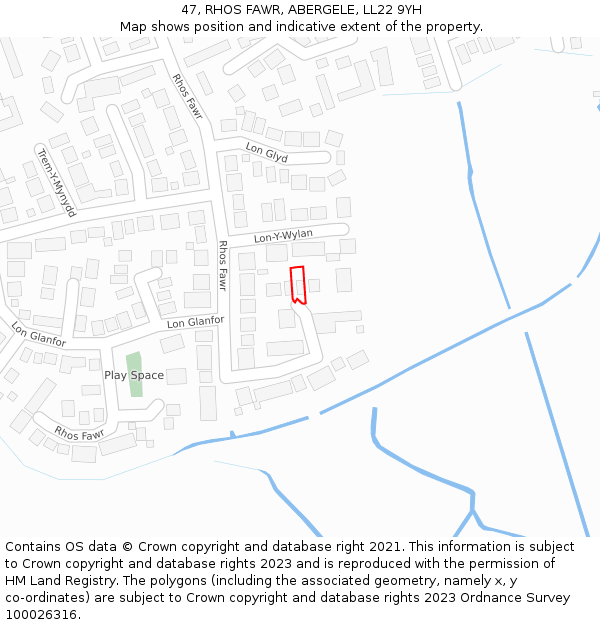 47, RHOS FAWR, ABERGELE, LL22 9YH: Location map and indicative extent of plot