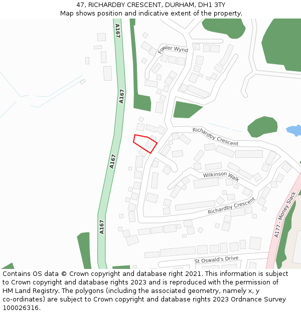 47, RICHARDBY CRESCENT, DURHAM, DH1 3TY: Location map and indicative extent of plot