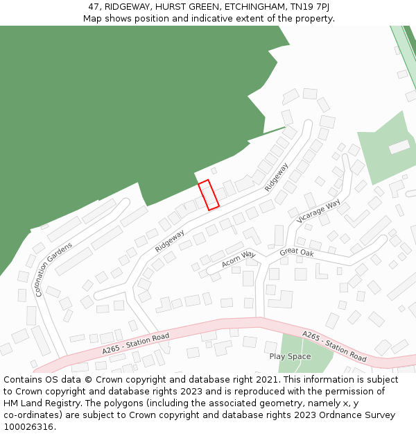 47, RIDGEWAY, HURST GREEN, ETCHINGHAM, TN19 7PJ: Location map and indicative extent of plot