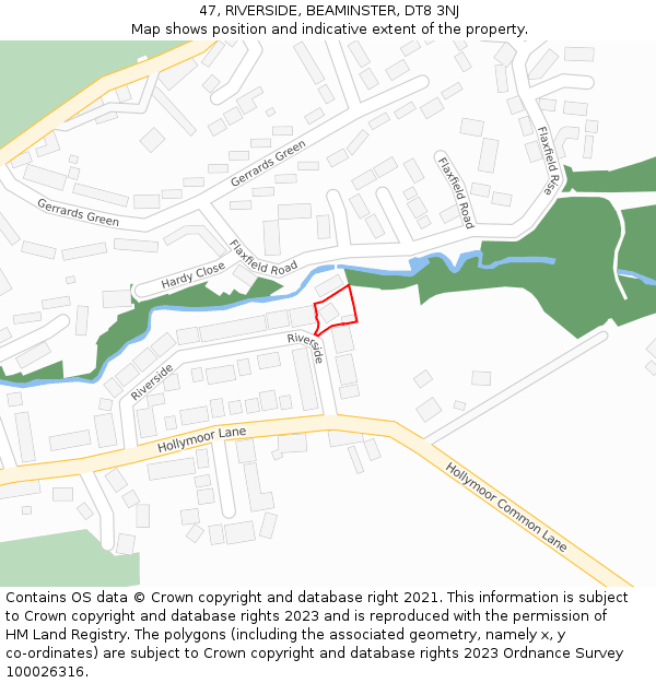 47, RIVERSIDE, BEAMINSTER, DT8 3NJ: Location map and indicative extent of plot