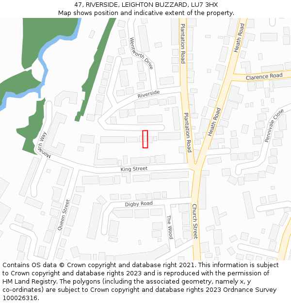 47, RIVERSIDE, LEIGHTON BUZZARD, LU7 3HX: Location map and indicative extent of plot