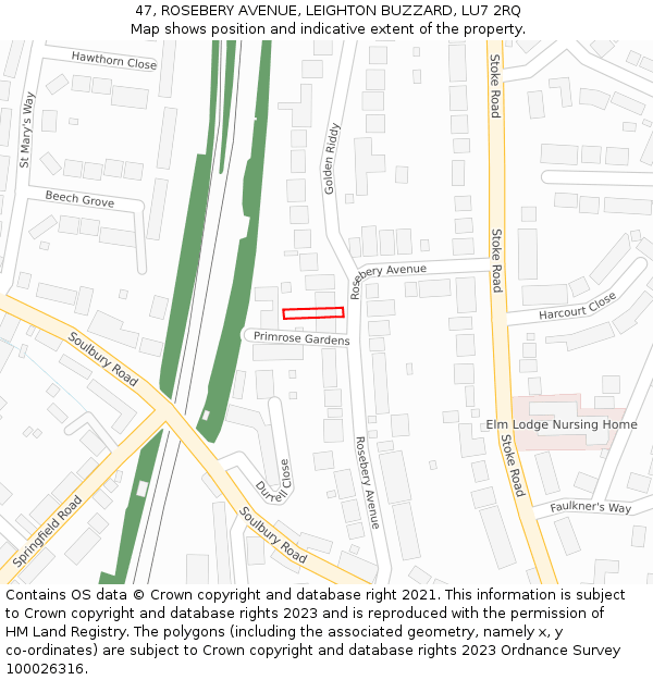 47, ROSEBERY AVENUE, LEIGHTON BUZZARD, LU7 2RQ: Location map and indicative extent of plot
