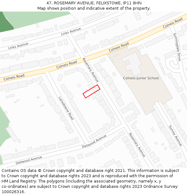 47, ROSEMARY AVENUE, FELIXSTOWE, IP11 9HN: Location map and indicative extent of plot