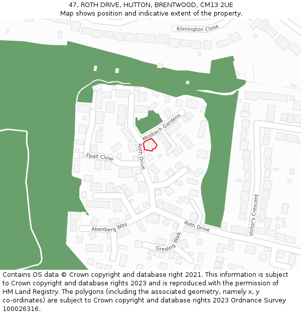 47, ROTH DRIVE, HUTTON, BRENTWOOD, CM13 2UE: Location map and indicative extent of plot